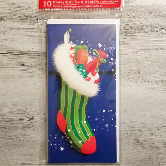 Christmas Money/ Gift Card Holder w/ Envelopes Stocking Holiday Greetings 10 Set - Picture 3 of 3